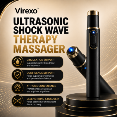 Virexo™ handheld acoustic shock wave body massager