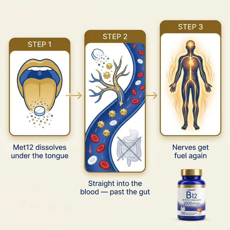 Met12™ Sublingual B12 Tablets with pharmaceutical-grade methylcobalamin