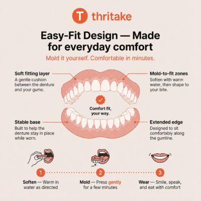 Thritake self-fitted upper and lower denture set