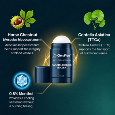 CircuFlow™ fast-absorbing roll-on for swollen-looking ankles and legs