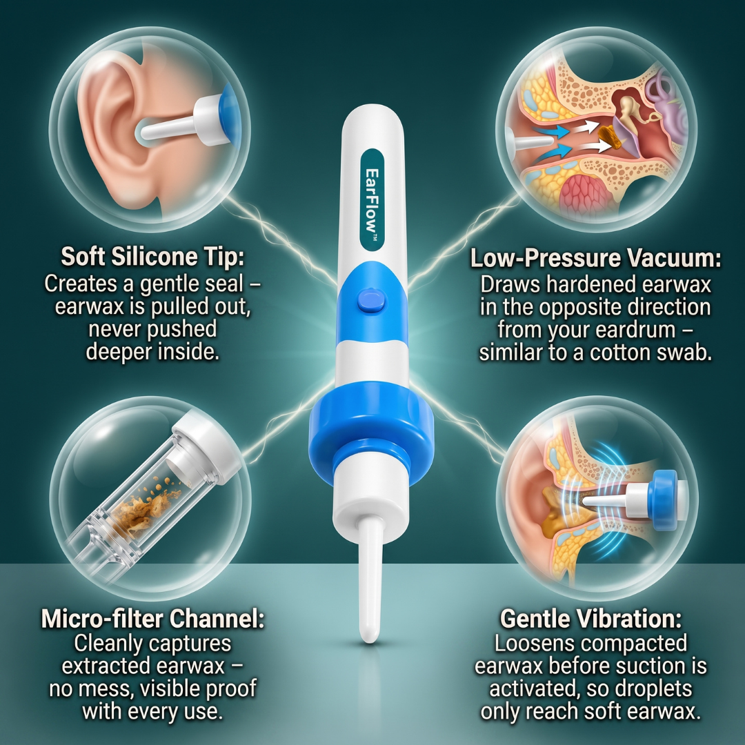 EarFlow suction ear cleaner with gentle vibration
