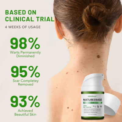 Fivfivgo NatureErase cream marketed for moles, skin tags, and dark spots