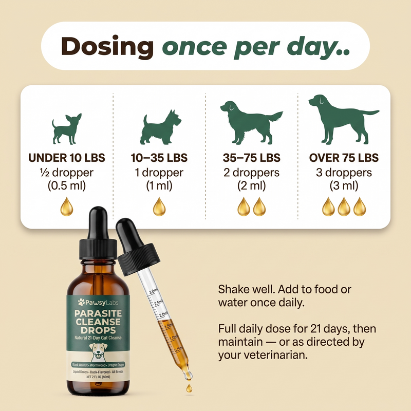 PawsyLabs™ natural botanical drops for dog gut support