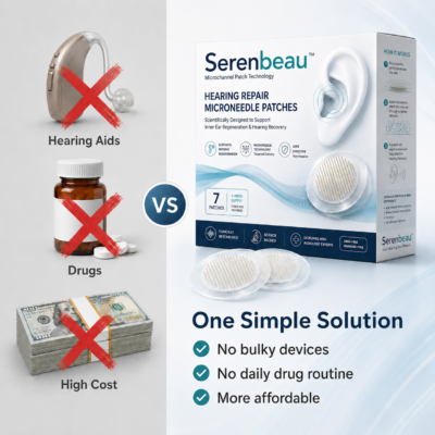 Serenbeau ultra-thin behind-ear patches for daily hearing wellness routines