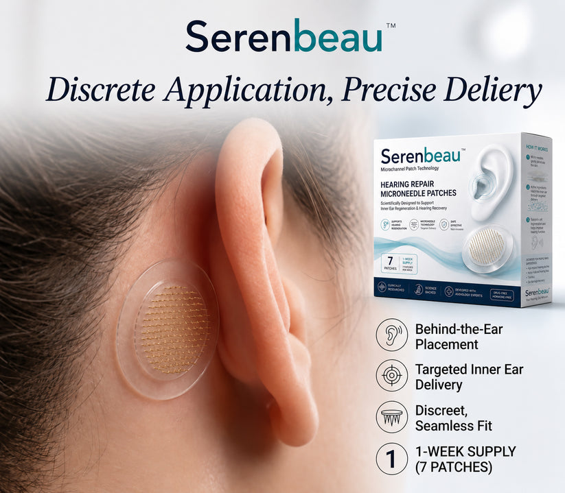 Serenbeau microneedle hearing support patches with discreet low-profile design