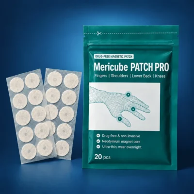 Mericube magnetic adhesive patch with a neodymium core